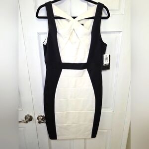 Jax Colorblock Front Cut Out Black & Ivory Fully Lined Back Zip Dress-Sz 12 NWT